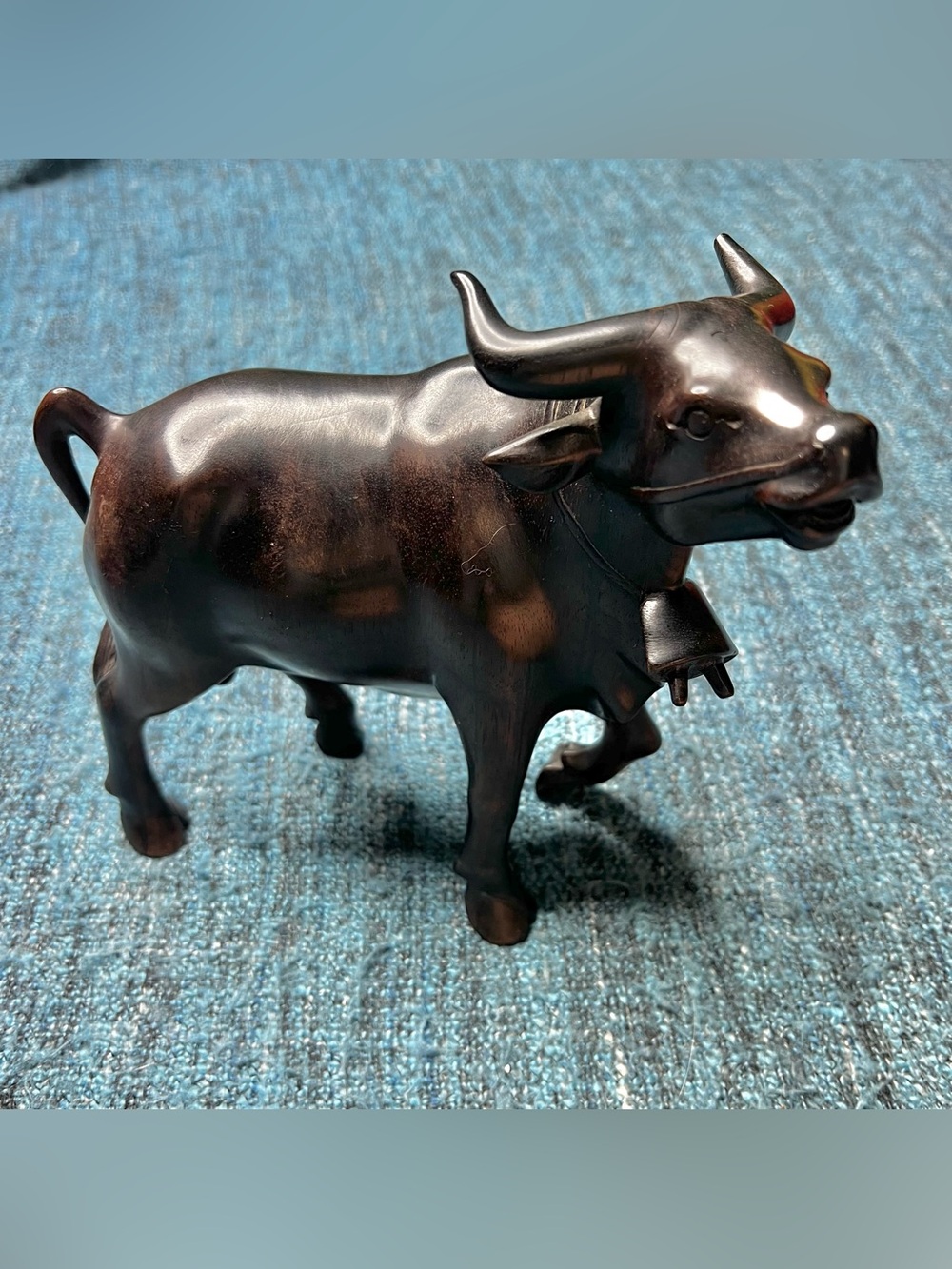 Vintage Hand Carved Wood Bull Figurine Cow Statue 8"